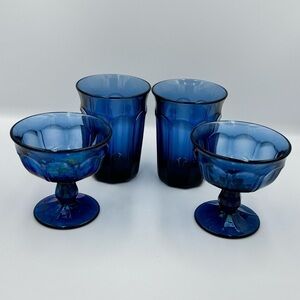 Noritake Provincial Blue 2-Champagne/Tall Sherbet and 2- Flat Tumblers